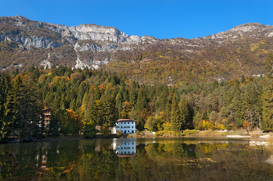 Lago di Cei (Cei Lake), alpine lake in Italian Alps. Trentino, Italy, Europe