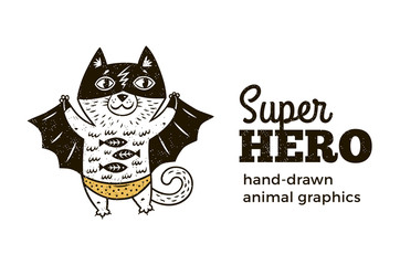 Cat in Superhero costume character isolated on white background