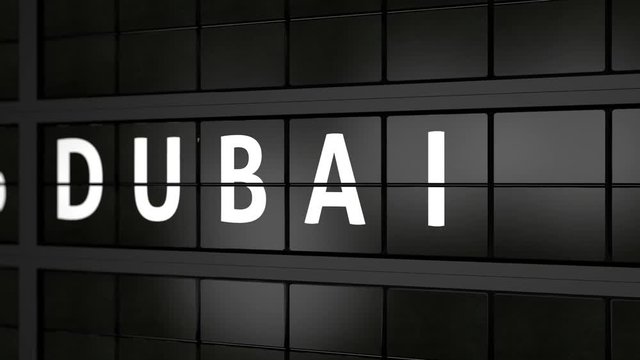 flight information board animation with the city name Dubai
