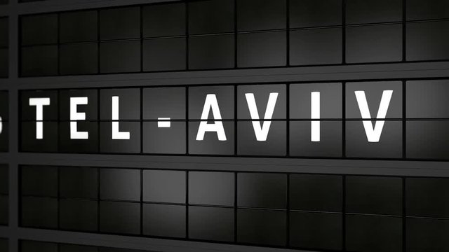 flight information board animation with the city name Tel Aviv