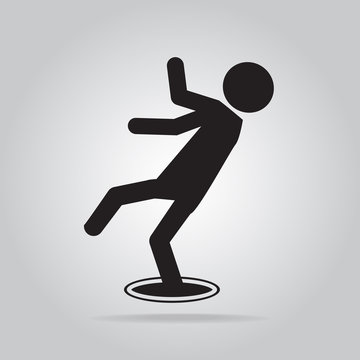 Man Falling Into Hole Icon, Warning Symbol Illustration