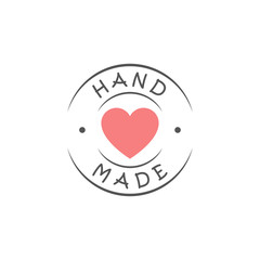 Round "Hand made" logo with rose heart silhouette