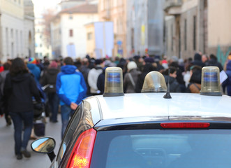 protesters rioting during a protest in the street and the police