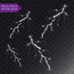 Vector lightnings. Set. Light Effects