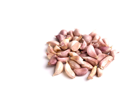 garlics pile on white background