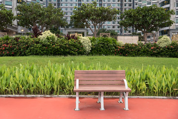 Wooden chair in a public park