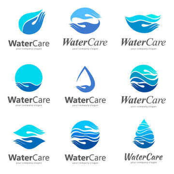 Set of vector logos of the protection and care of water