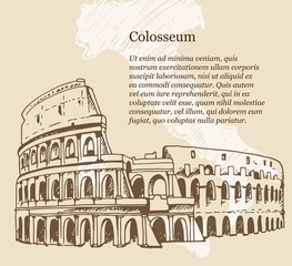 Illustration of Colosseum (Coliseum), Rome, Italy. Travel background