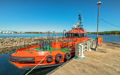 Fototapeta premium Swedish coastal rescue boat in summer scenery