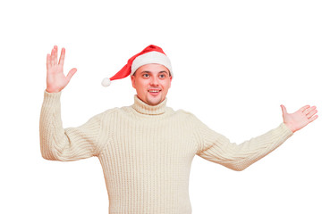 Joyful man in cap Santa Claus