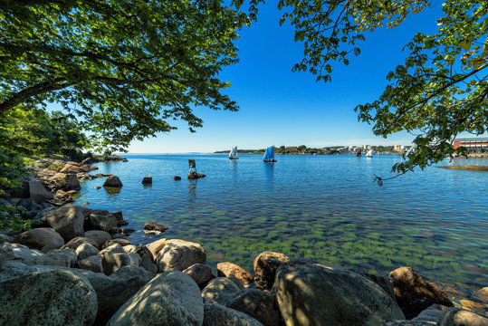 Beautiful natural sea frame with sailboats