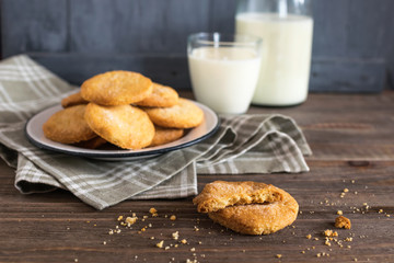 A healthy Breakfast of homemade cookies and milk.