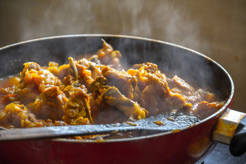 Lamb meat is Cooking in a Skillet