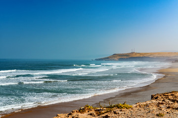 atlantic ocean beach near agadir in morocco - obrazy, fototapety, plakaty