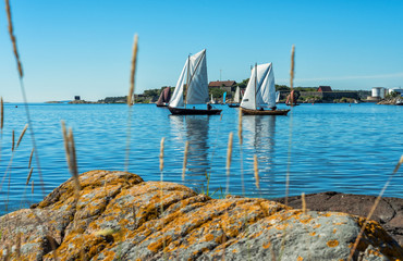 Fototapeta premium Swedish sea coast scenery with old sailboats