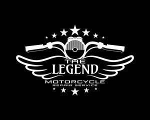 Vintage Motorcycle t-shirt graphics, Legend repair service typography print,   garage emblem, biker - stamp, motor  center, vector