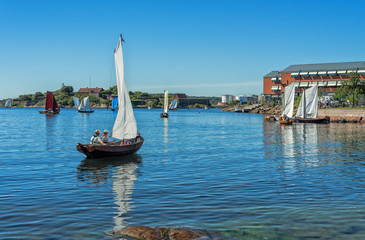 Fototapeta premium Sailboats in Karlshamn city bay