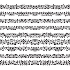 Obraz premium Set of vintage border brushes templates. Baroque floral elements for frames design and page decorations.