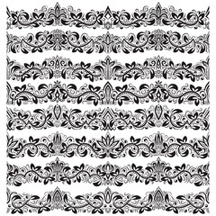 Fototapeta premium Set of vintage border brushes templates. Baroque floral elements for frames design and page decorations.