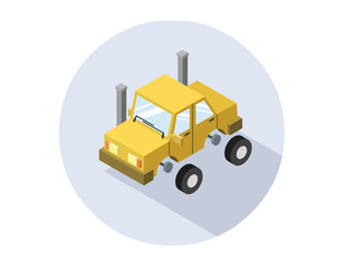 Vector isometric illustration of auto service, tire fitting, repair, 3D flat design, car icon, breaking wheel, maintenance