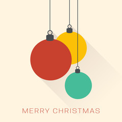 Christmas greeting card. Minimalistic christmas baubles. Flat design.