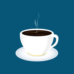 Cup of Tea, a Cup of Coffee Isolated on Blue Background, Vector Illustration