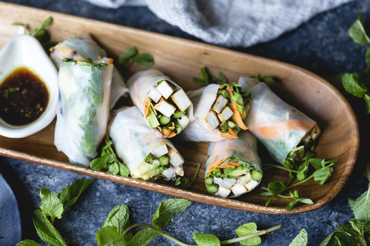 grilled asparagus tofu spring rolls with ginger-lime dipping sau