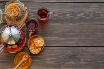 Honey ginger cookies on a rustic background, selective focus. Tea party.
