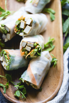 grilled asparagus tofu spring rolls with ginger-lime dipping sau