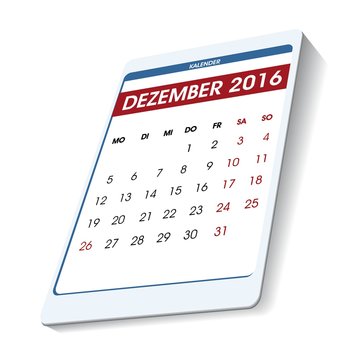 Kalender Monat Dezember 2016 - Tablet