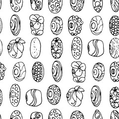 Seamless pattern with charms and beads for bracelet. Endless texture. Black and white.