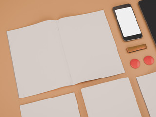 Red branding mockup. Template set on black background. 3d rendering. 3D illustration