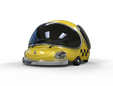 3D Illustration Of Modern Future Taxi Cab, Cartoon Style, Extraordinary Design Of Transport, Transfer Icon, Funny Car