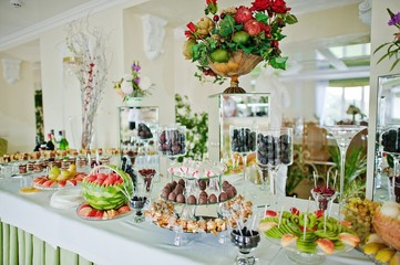 Wedding reception of fruits and sweets