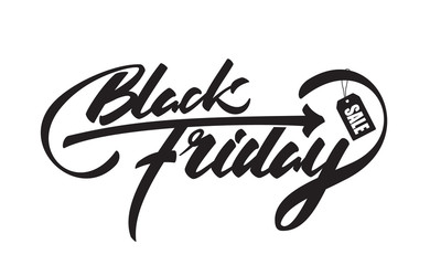 Vector illustration: Hand drawn brush composition lettering with Black Friday and Sale label isolated on white background