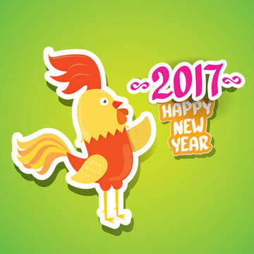 vector new year 2017 with cartoon funny rooster