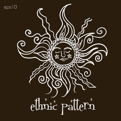 Ethnic pattern sun
mehendi sun with a face tattoo vector illustration design on a brown background eps10
