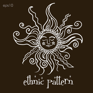 Ethnic pattern sun
mehendi sun with a face tattoo vector illustration design on a brown background eps10
