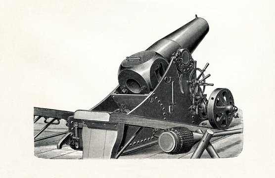 21 cm howitzer on siege carriage  (from Meyers Lexikon, 1895, 7/440/441)
