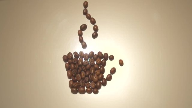 Cup of hot coffee is drawn from coffee beans. Cup of hot beverage with Steam. Slow motion 240 fps.