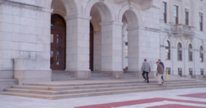 Soft focus of white government building entrance