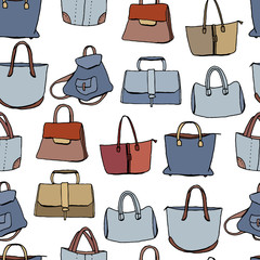 Woman bags. Seamless pattern, blue and brown color