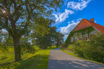 Naklejka premium Elberadweg in Strachau / Der Elberadweg auf dem Elbdeich. Aufgenommen in Strachau (in Amt Neuhaus auf der Ostseite der Elbe, Niedersachsen), am 15. August 2016.