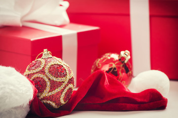 Christmas decorations, ribbon and gift