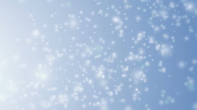  Moving gloss particles on azure background loop. Winter theme Christmas background with snowflakes.