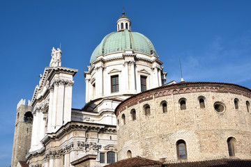 Fototapeta na wymiar The two churches of Piazza del Duomo in Brescia - Lombardy - Ita