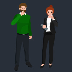 funny cartoon office worker smoking cigarette cartoon character, vector illustration