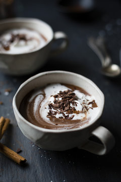 Champurrado, almond milk with hot chocolate thickened with masa harina
