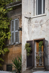 Fototapeta na wymiar Vegetation and architecture in Trastevere, Rome.