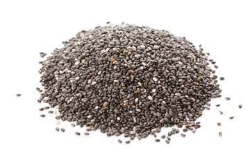 Heap of Chia seeds isolated on white background